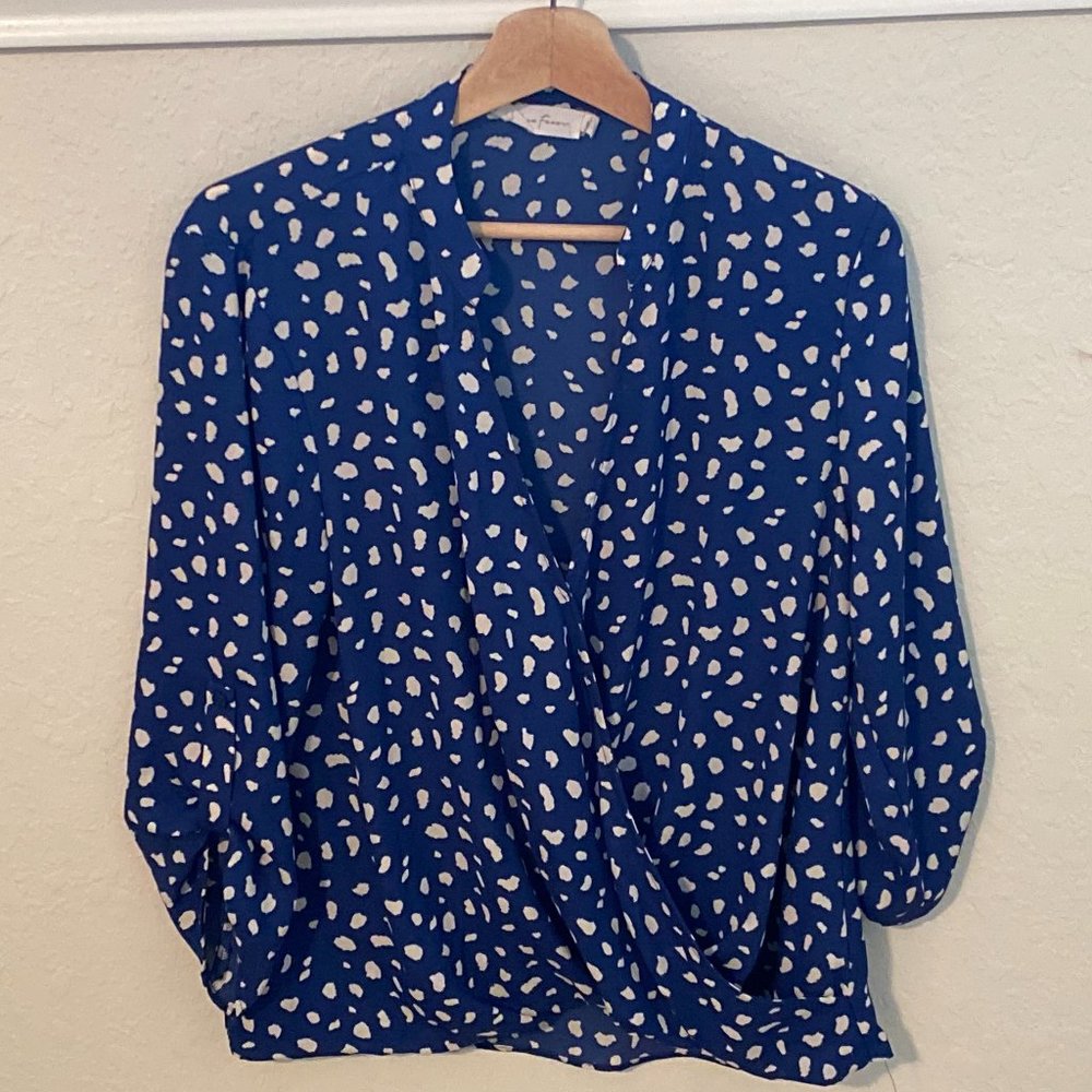 All In Favor, Sz. Large, Blue, White, Pattern, Dots, Blouse